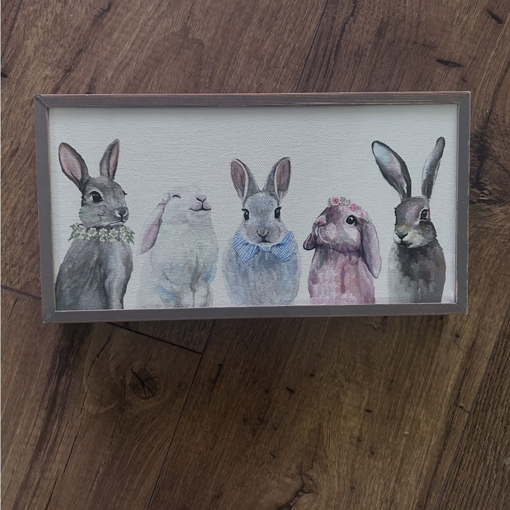Gray and Pastel Bunny Decorative Canvas for Small Pet Rooms